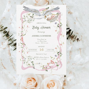 Invitation Ruban Fleur sauvage et Baby shower de cale