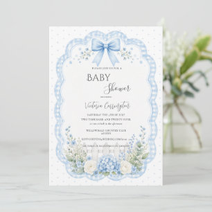 Invitation Ruban floral bleu Baby Shower Vintage