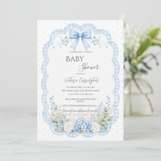 Invitation Ruban floral bleu Baby Shower Vintage