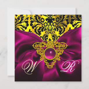 INVITATION RUBAN FUCHSIA OR CŒUR CELTIQUE DAMASSÉ MONOGRAMME