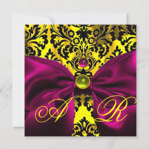 INVITATION RUBAN FUCHSIA OR JAUNE NOIR DAMAS MONOGRAMME