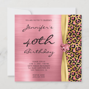 Invitation Ruban Gem Gem Leopard d'or rose 40e anniversaire