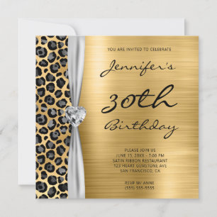 Invitation Ruban Gemme Feuille de Leopard Gris Or 30ème Anniv