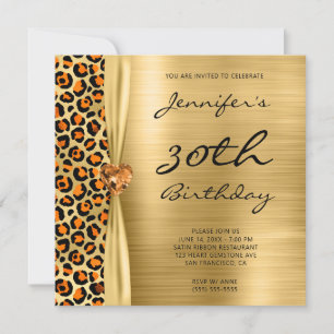 Invitation Ruban Gemme Feuille de Leopard Or Orange 30e Anniv
