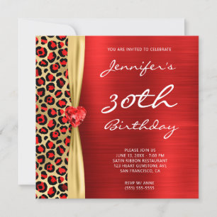 Invitation Ruban Gemme Feuille de Léopard Or Rouge 30e Annive
