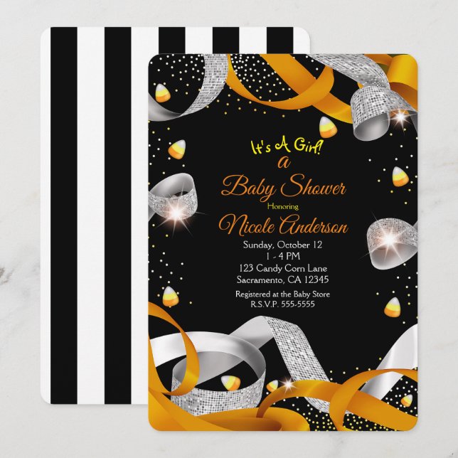 Invitation Ruban Halloween et Baby shower de maïs (Devant / Derrière)