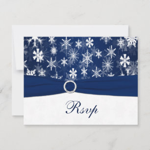 Invitation RUBAN IMPRIMÉ Bleu Nuit, Flocons de Neige RSVP