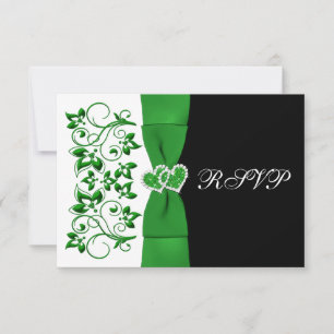Invitation RUBAN IMPRIMÉ Carte-réponse Vert, Blanc, Noir