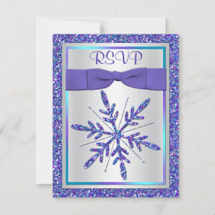 Invitation Ruban Imprimé Violet Aqua Argent Mariage RSVP