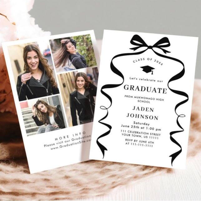 Invitation Ruban noir branché 4 PHOTO Fête de graduation (Créateur téléchargé)