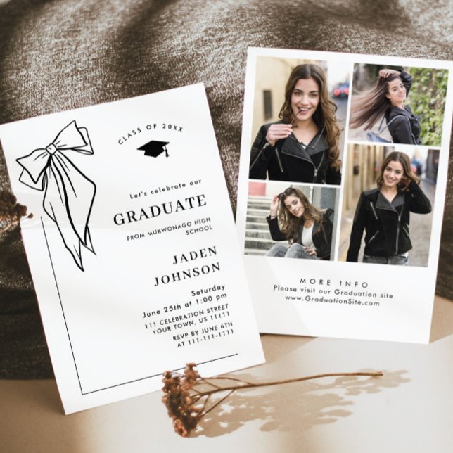 Invitation Ruban noir branché 4 PHOTO Fête de graduation (Créateur téléchargé)