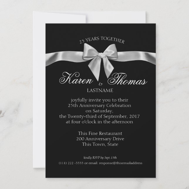 Invitation Ruban noir et argent 50e anniversaire (Devant)