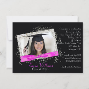 Invitation Ruban rose avec Parties scintillant Graduation Inv