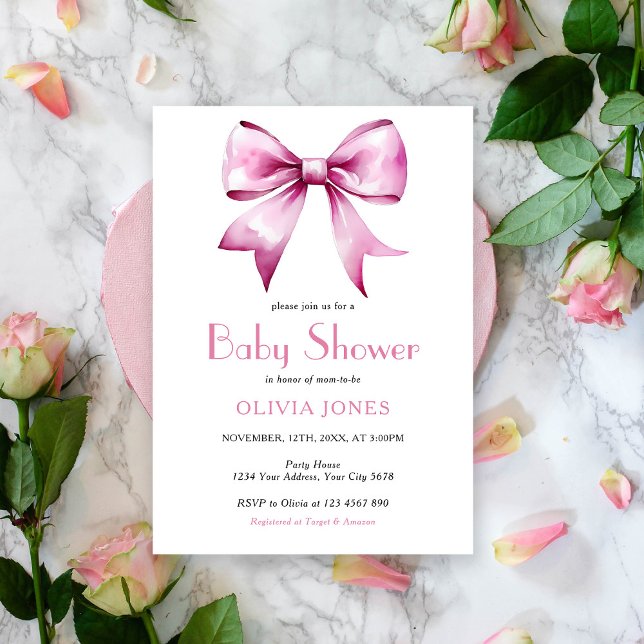 Invitation Ruban rose Bow Baby shower (Créateur téléchargé)
