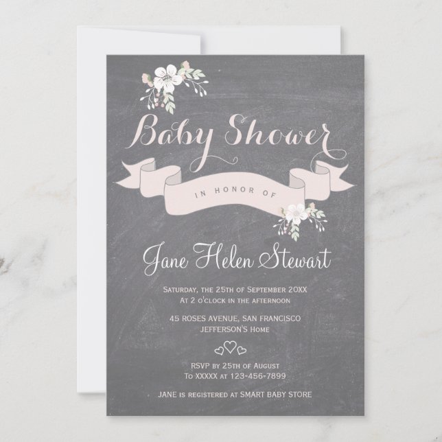 Invitation Ruban rose clair de tableau noir (Devant)