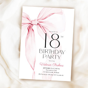 Invitation Ruban Rose Élégant Coquette 18e Anniversaire