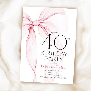 Invitation Ruban Rose Élégant Coquette 40e Anniversaire