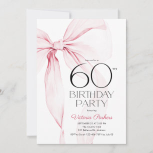 Invitation Ruban Rose Élégant Féminin 60e Anniversaire
