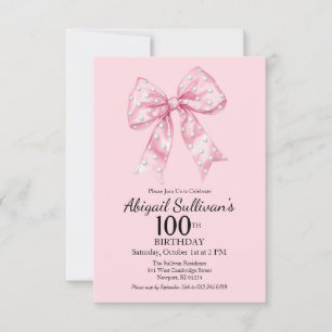 Invitation Ruban rose pour 100e anniversaire avec points de g