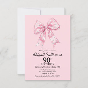 Invitation Ruban rose pour 90e anniversaire avec points de go