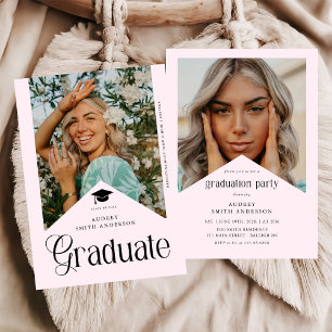 Invitation Ruban rose pour fête de fin d'études avec photo de