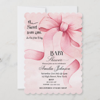Invitation Ruban rose "Une adorable petite fille est en route