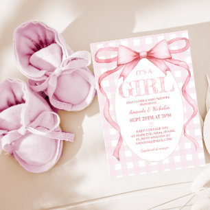 Invitation Ruban rose vintage adorable C'est une fille Douche