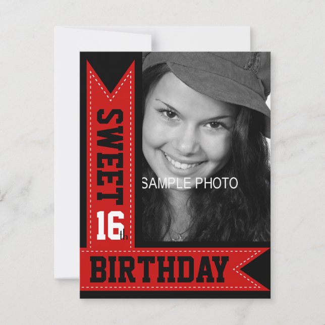 Invitation Ruban rouge doux Ado moderne 16e anniversaire (Devant)