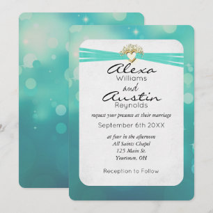 Invitation Ruban Turquoise en Mariage Gold Heart