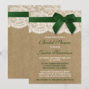 Invitation Ruban Vert Sur Fête des mariées Kraft & Dentelle