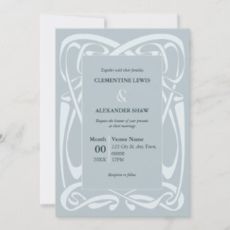 Invitation Ruban vintage bleu argenté élégant