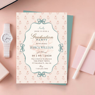 Invitation Ruban vintage pastel bleu rose diplôme
