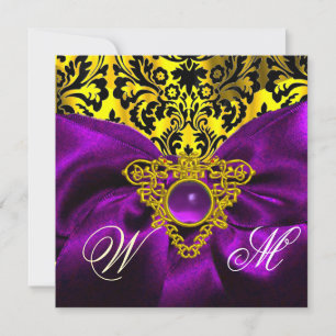 INVITATION RUBAN VIOLET OR CŒUR CELTIQUE MONOGRAMME DAMASSÉ