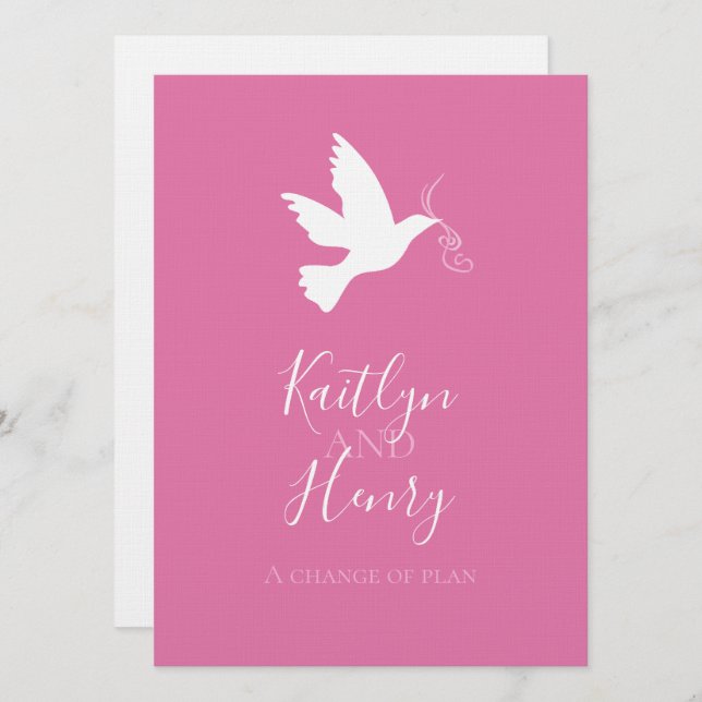 Invitation Rubans blancs rose colombe changement de plans mar (Devant / Derrière)