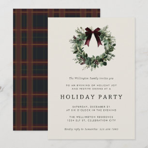 Invitation Rubans de Couronne de Noël de Fête de Vacances