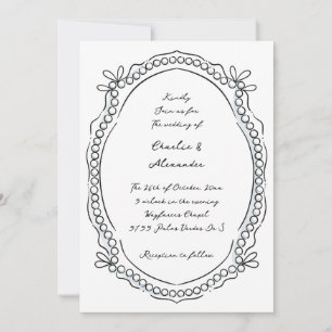 Invitation Rubans en stylos et en encre et Mariage de perles