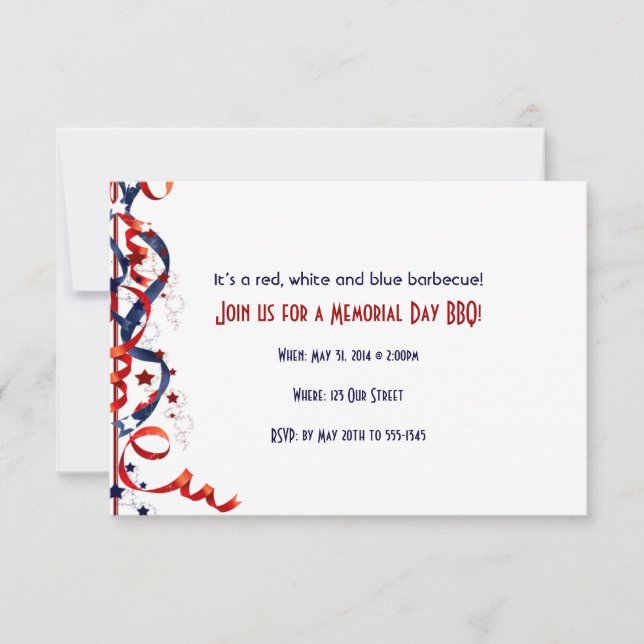 Invitation Rubans et étoiles rouges blancs et bleus (Devant)
