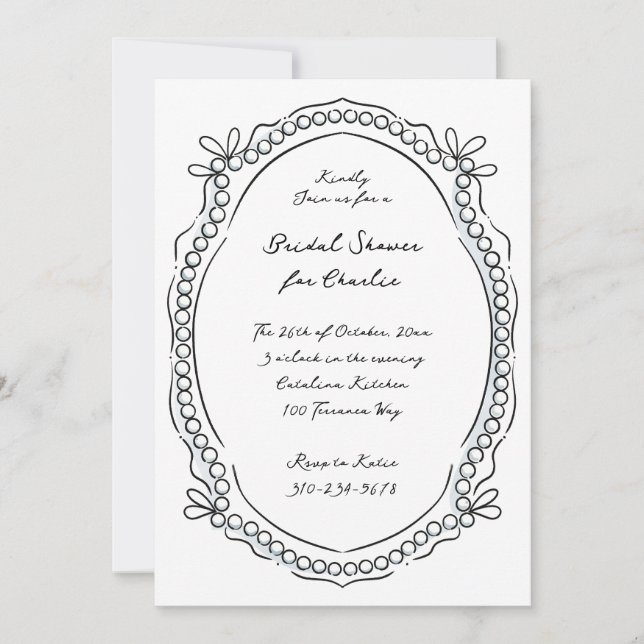 Invitation Rubans et perles en stylo et en encre (Devant)