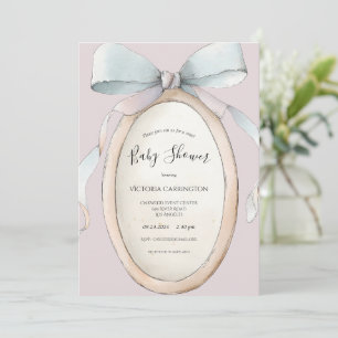 Invitation Rubans et vaches doux Baby shower rose Vintage