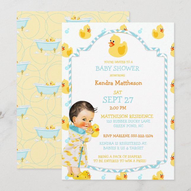Invitation Rubber Duck Ducky Genre Neutre Aqua Jaune (Devant / Derrière)