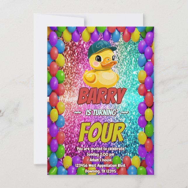 Invitation Rubber Duck personnalisable caractère d'anniversai (Devant)
