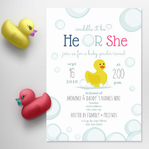 Invitation Rubber Duck Waddle It Be Baby Gender Reveal