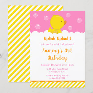 Invitation Rubber Ducky Anniversaire Party Jaune et rose