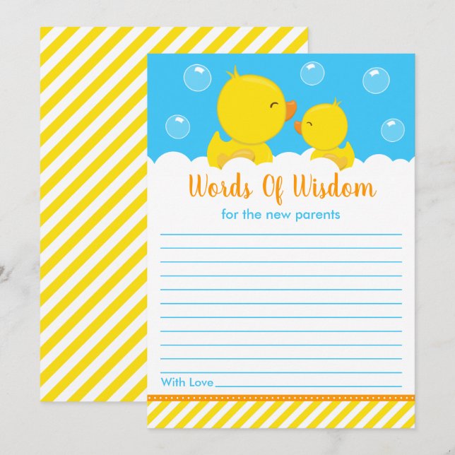 Invitation Rubber Ducky Jaune et Bleu Mots de sagesse (Devant / Derrière)