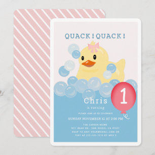 Invitation Rubber Ducky Rose Girl 1er anniversaire