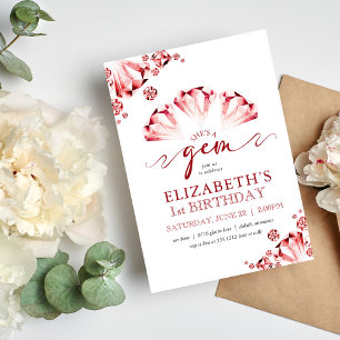 Invitation Rubis Aquarelle Elle est une Perle Anniversaire