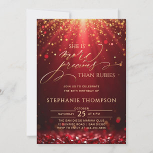 Invitation Rubis Plus Précieux Or Rouge Paillettes 80ème Anni