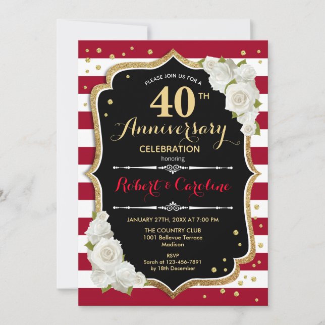 Invitation Rubis Rouge Or Noir 40e Anniversaire (Devant)