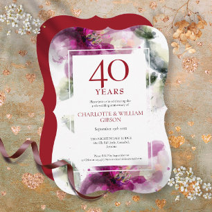 Invitation Ruby 40e anniversaire de Mariage Élégant floral