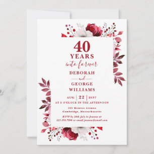Invitation Ruby 40e anniversaire de Mariage Monogramme floral